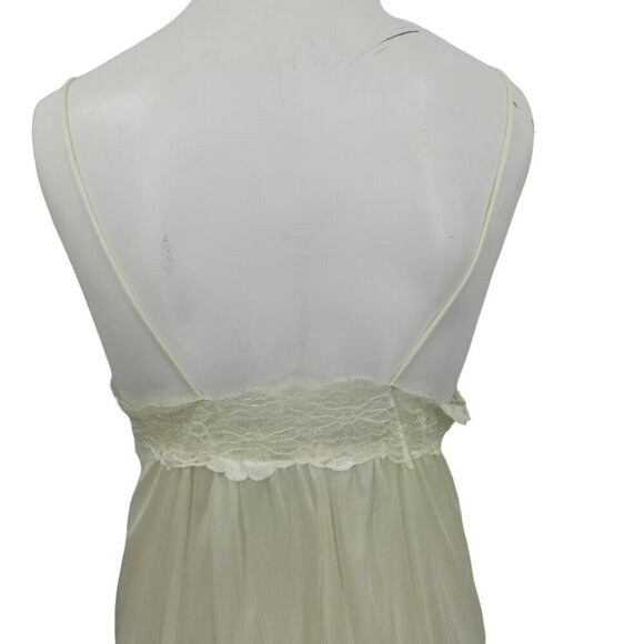 Vintage Pajama Chemise Cover Up Set Size M Ivory Satin 80s Pinup Nightgown Sears - Picture 16 of 16